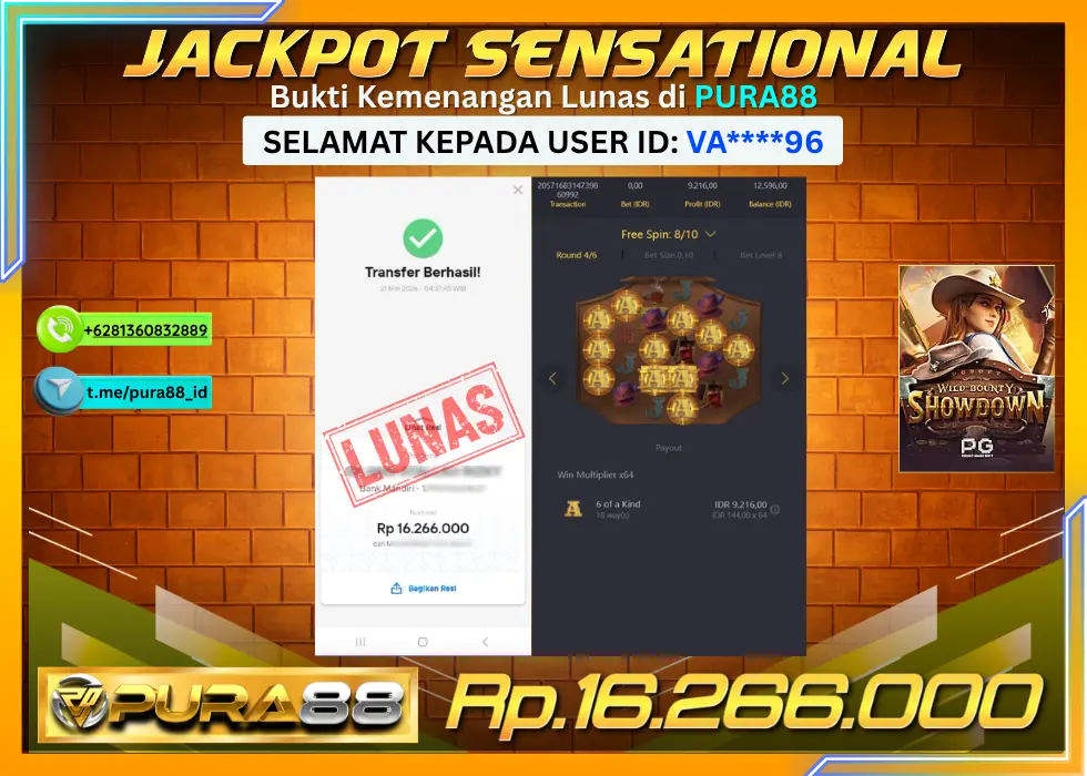 PURA88 JACKPOT WILD BOUNTY SHOWDOWN Rp 16.266.000,- LUNAS